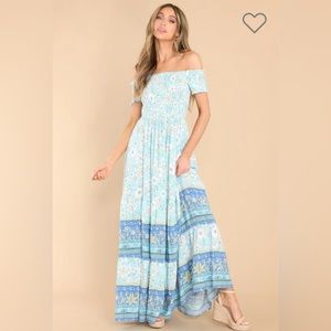 Red Dress Boutique Light Blue Floral Off-Shoulder Maxi Dress
